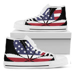 American Cannabis Leaf Flag Print White High Top Shoes