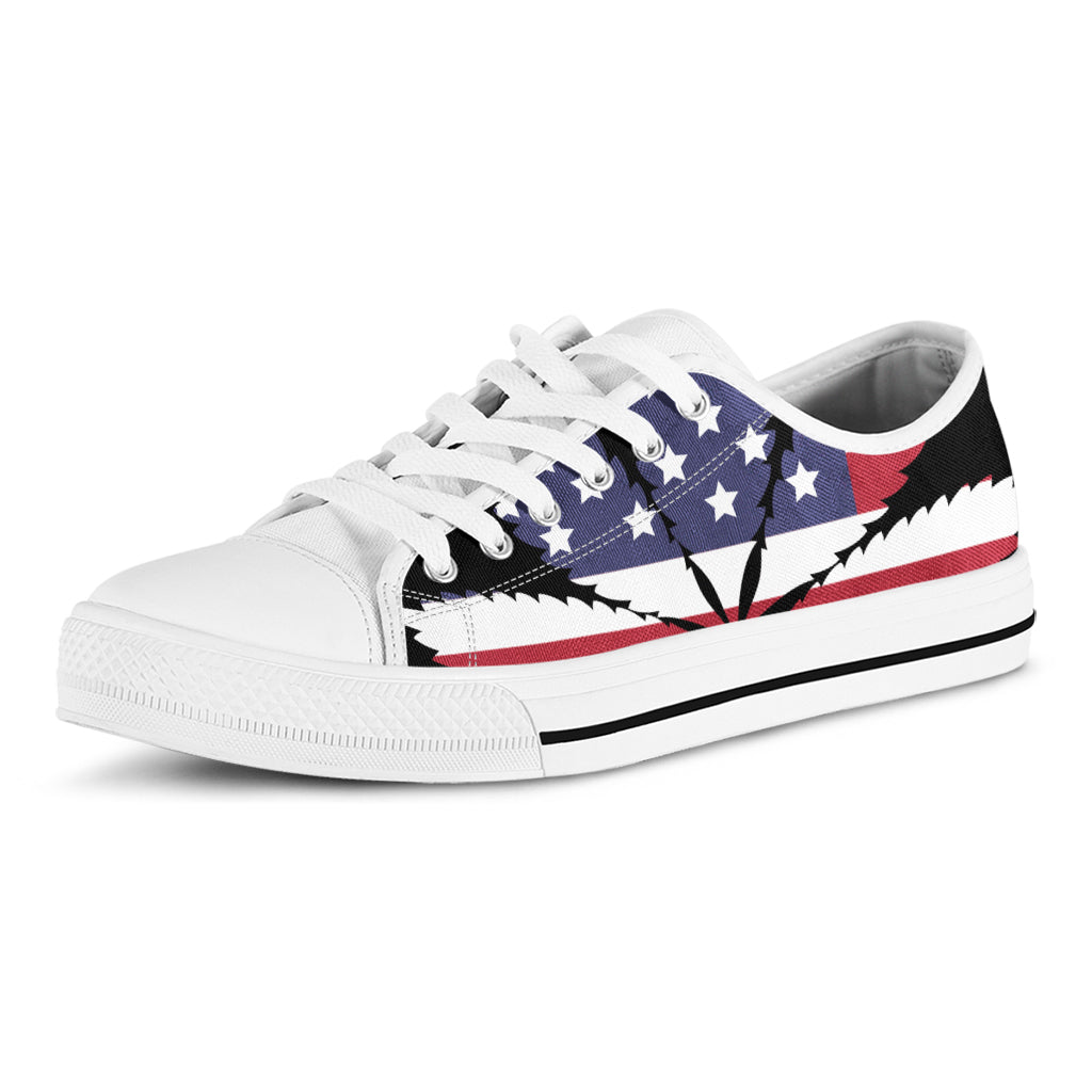 American Cannabis Leaf Flag Print White Low Top Shoes