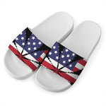 American Cannabis Leaf Flag Print White Slide Sandals