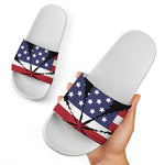 American Cannabis Leaf Flag Print White Slide Sandals