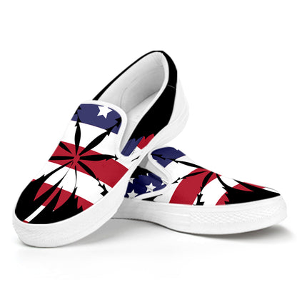 American Cannabis Leaf Flag Print White Slip On Shoes