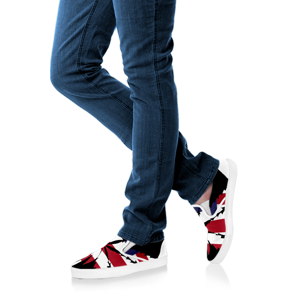 American Cannabis Leaf Flag Print White Slip On Shoes