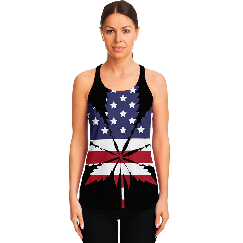American Cannabis Leaf Flag Print Women's Racerback Tank Top