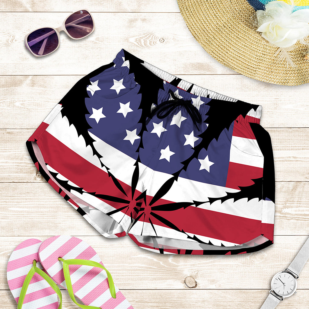 American Cannabis Leaf Flag Print Women's Shorts