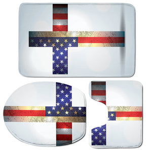 American Christian Cross Flag Print 3 Piece Bath Mat Set