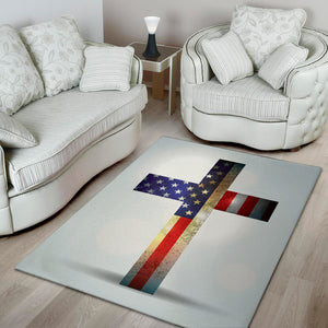 American Christian Cross Flag Print Area Rug