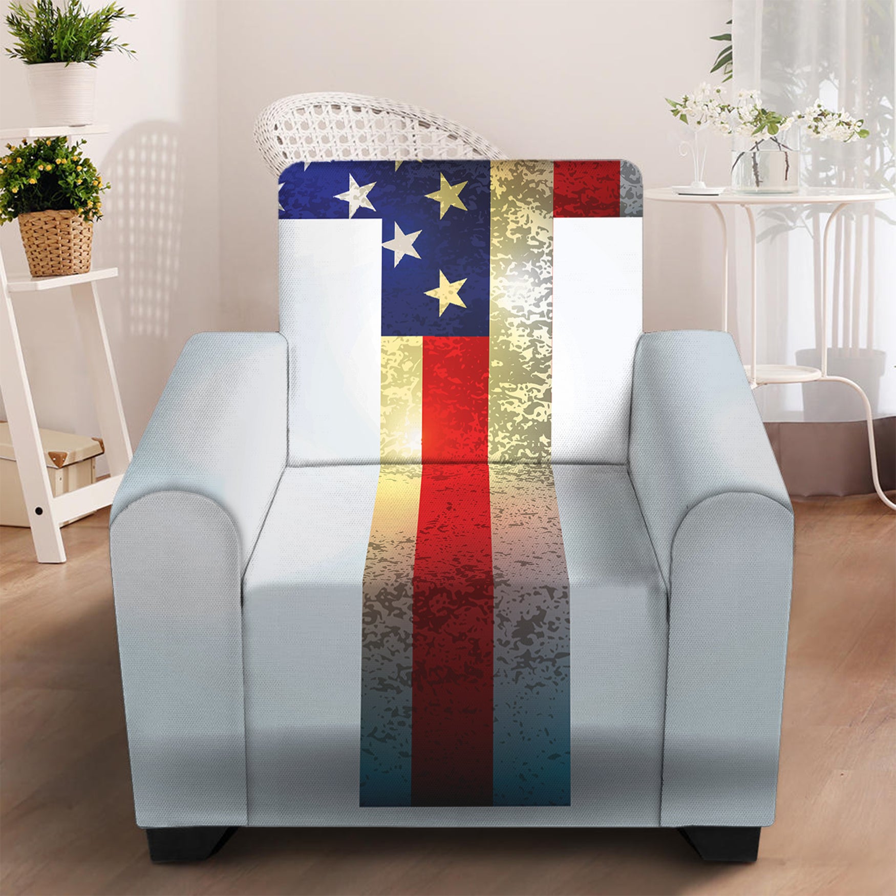 American Christian Cross Flag Print Armchair Slipcover