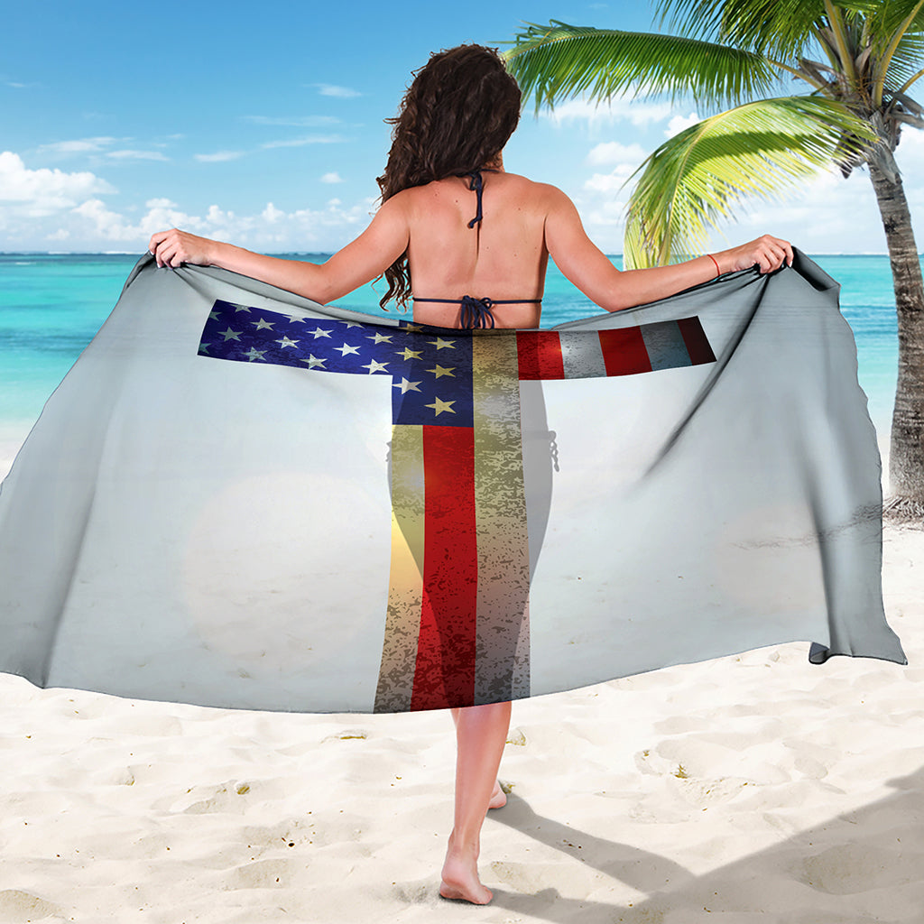 American Christian Cross Flag Print Beach Sarong Wrap