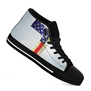 American Christian Cross Flag Print Black High Top Shoes