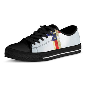 American Christian Cross Flag Print Black Low Top Shoes