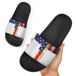 American Christian Cross Flag Print Black Slide Sandals
