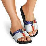 American Christian Cross Flag Print Black Slide Sandals