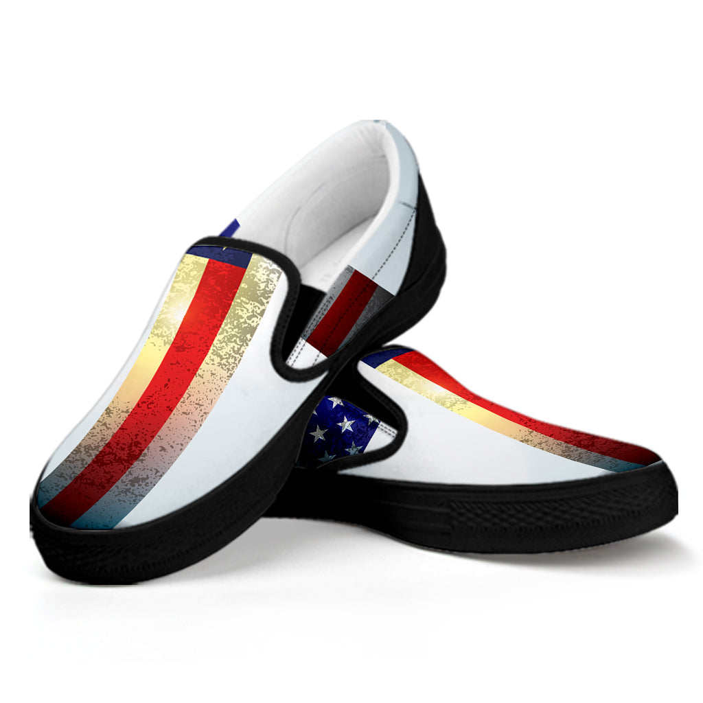 American Christian Cross Flag Print Black Slip On Shoes