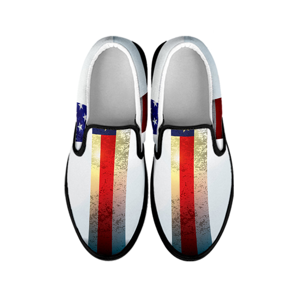 American Christian Cross Flag Print Black Slip On Shoes