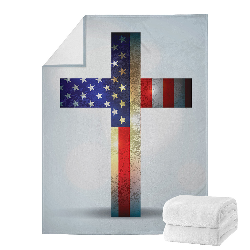 American Christian Cross Flag Print Blanket