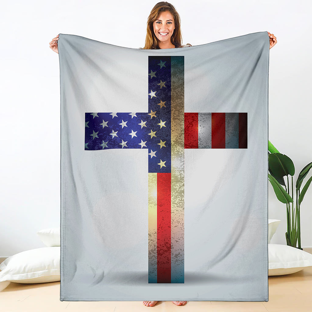 American Christian Cross Flag Print Blanket