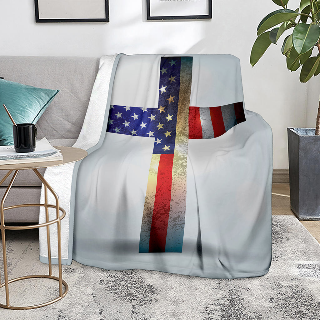 American Christian Cross Flag Print Blanket