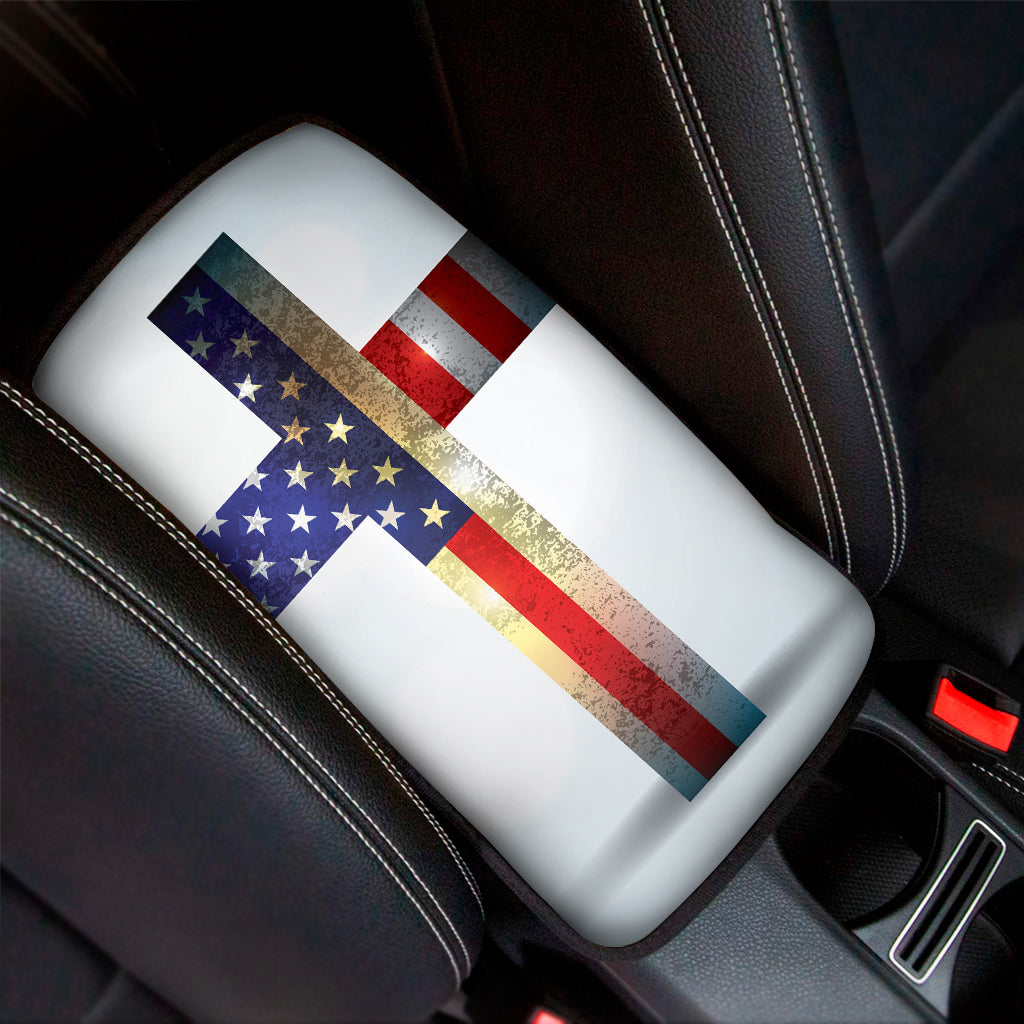 American Christian Cross Flag Print Car Center Console Cover