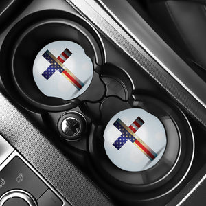 American Christian Cross Flag Print Car Coasters