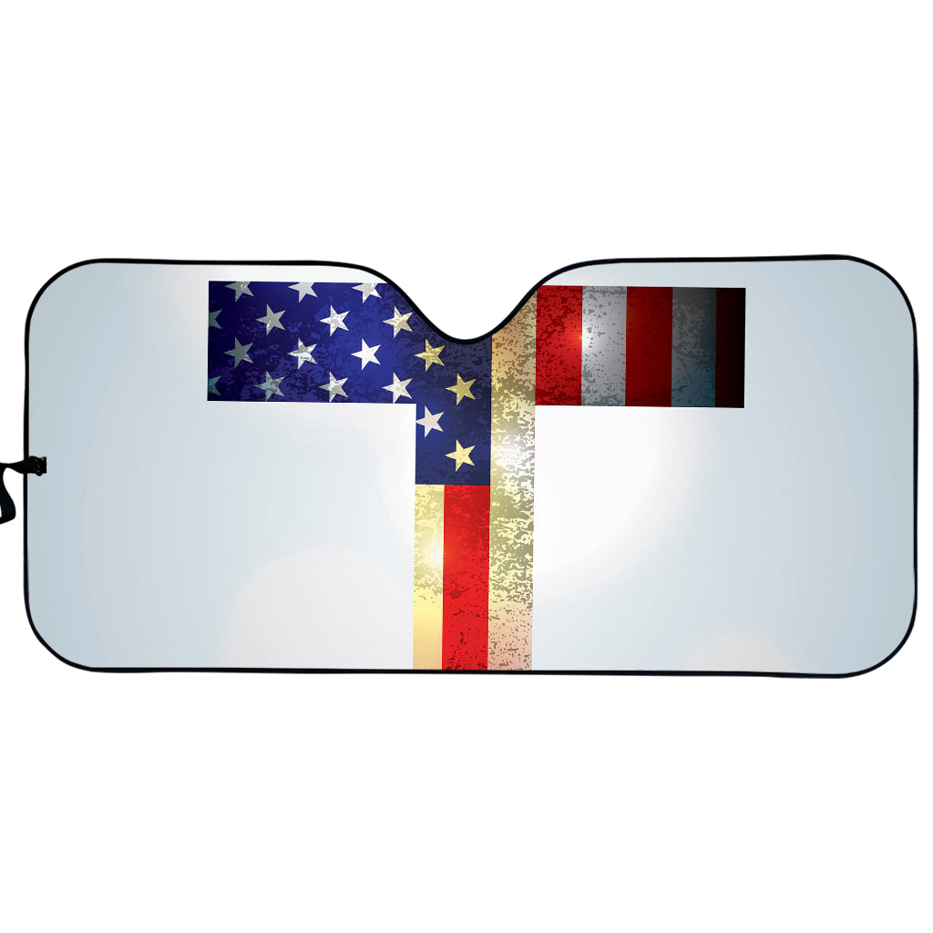 American Christian Cross Flag Print Car Sun Shade