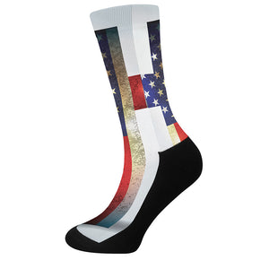 American Christian Cross Flag Print Crew Socks