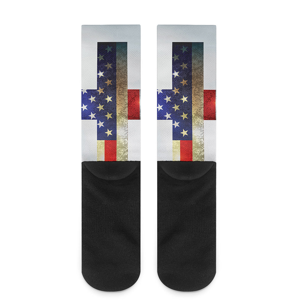 American Christian Cross Flag Print Crew Socks