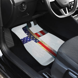 American Christian Cross Flag Print Front and Back Car Floor Mats