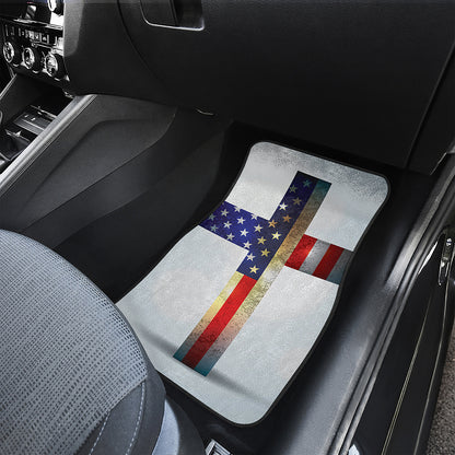 American Christian Cross Flag Print Front and Back Car Floor Mats