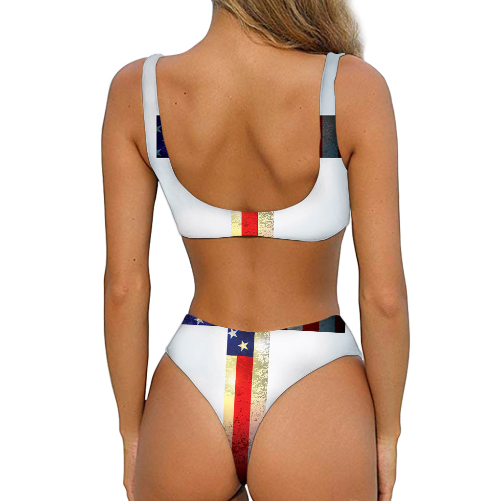 American Christian Cross Flag Print Front Bow Tie Bikini