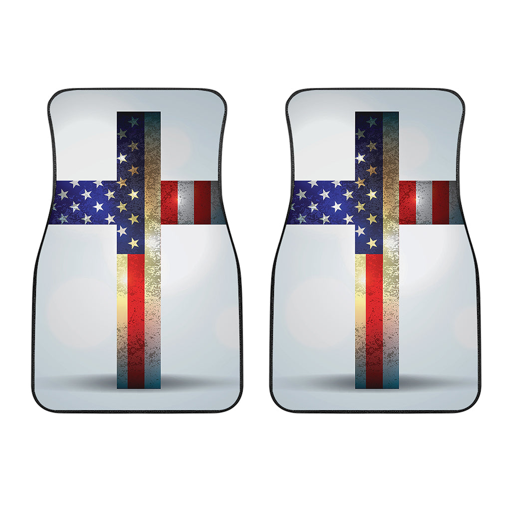 American Christian Cross Flag Print Front Car Floor Mats