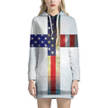 American Christian Cross Flag Print Pullover Hoodie Dress