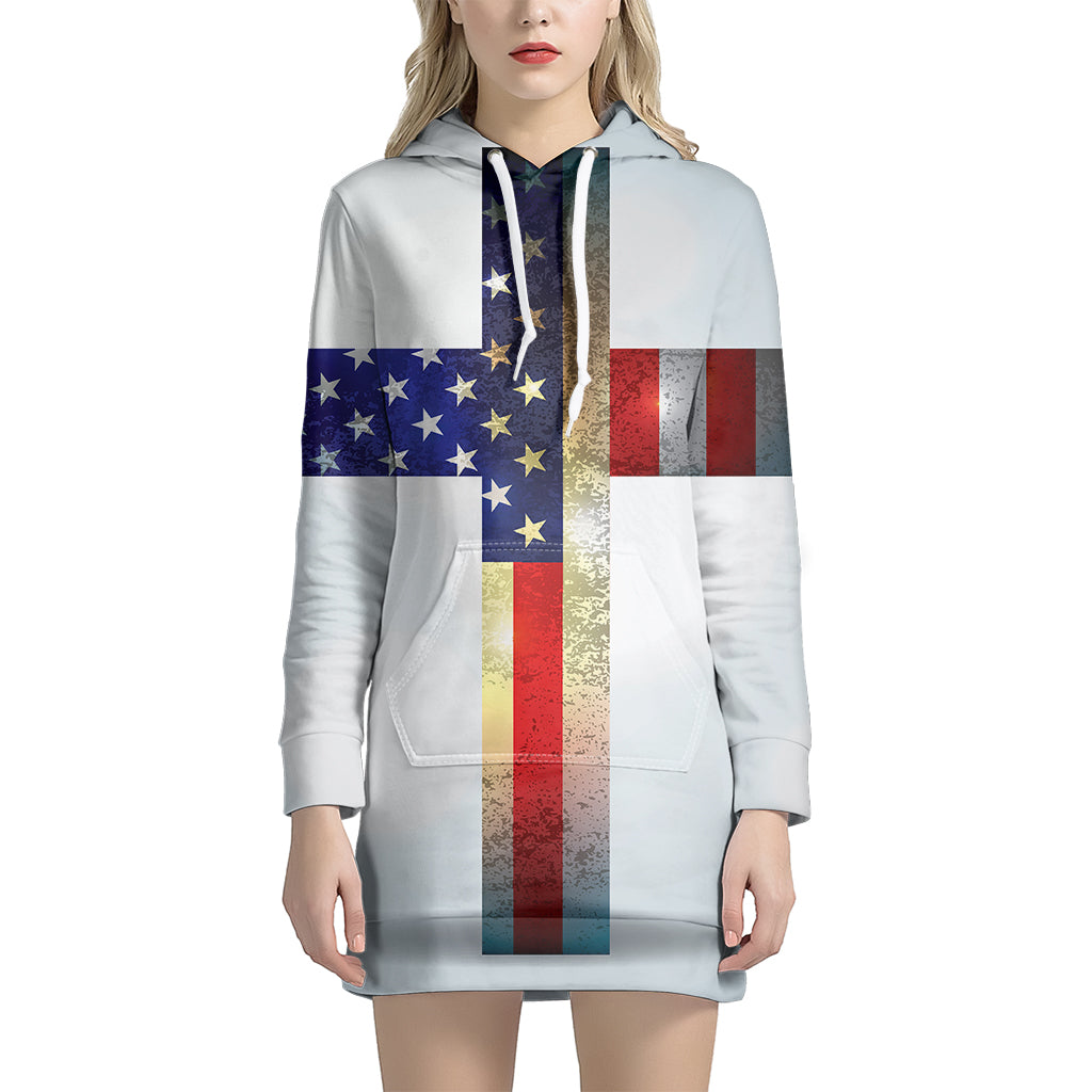 American Christian Cross Flag Print Hoodie Dress