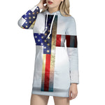 American Christian Cross Flag Print Hoodie Dress