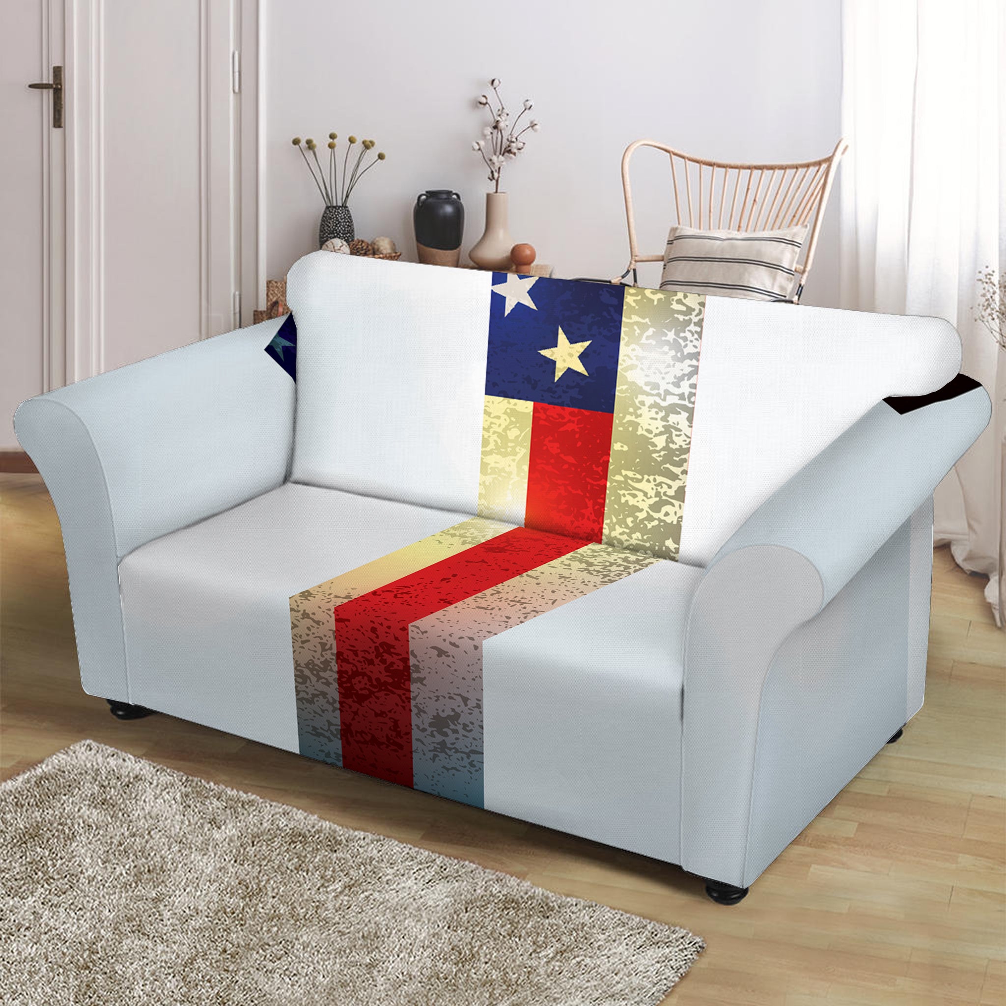 American Christian Cross Flag Print Loveseat Slipcover