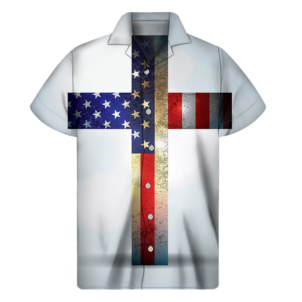 American Christian Cross Flag Print Men's Short Sleeve Shirt