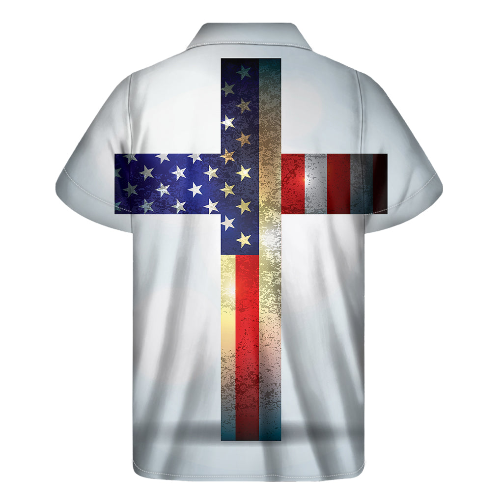 American Christian Cross Flag Print Men's Short Sleeve Shirt