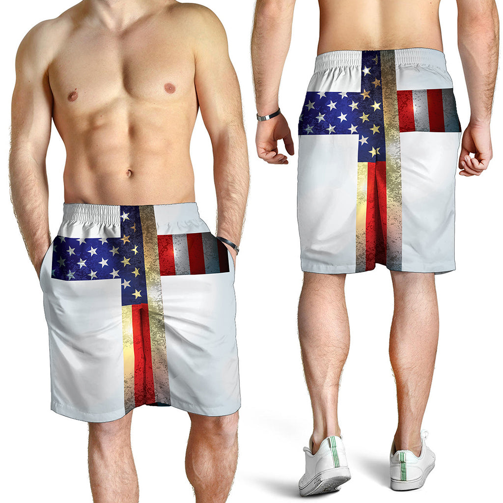 American Christian Cross Flag Print Men's Shorts