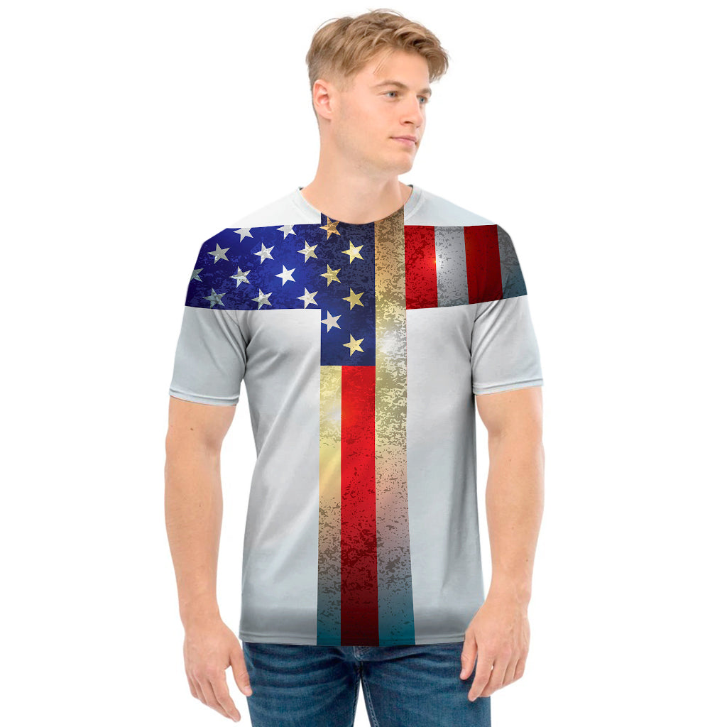 American Christian Cross Flag Print Men's T-Shirt