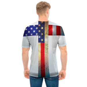 American Christian Cross Flag Print Men's T-Shirt