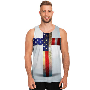 American Christian Cross Flag Print Men's Tank Top