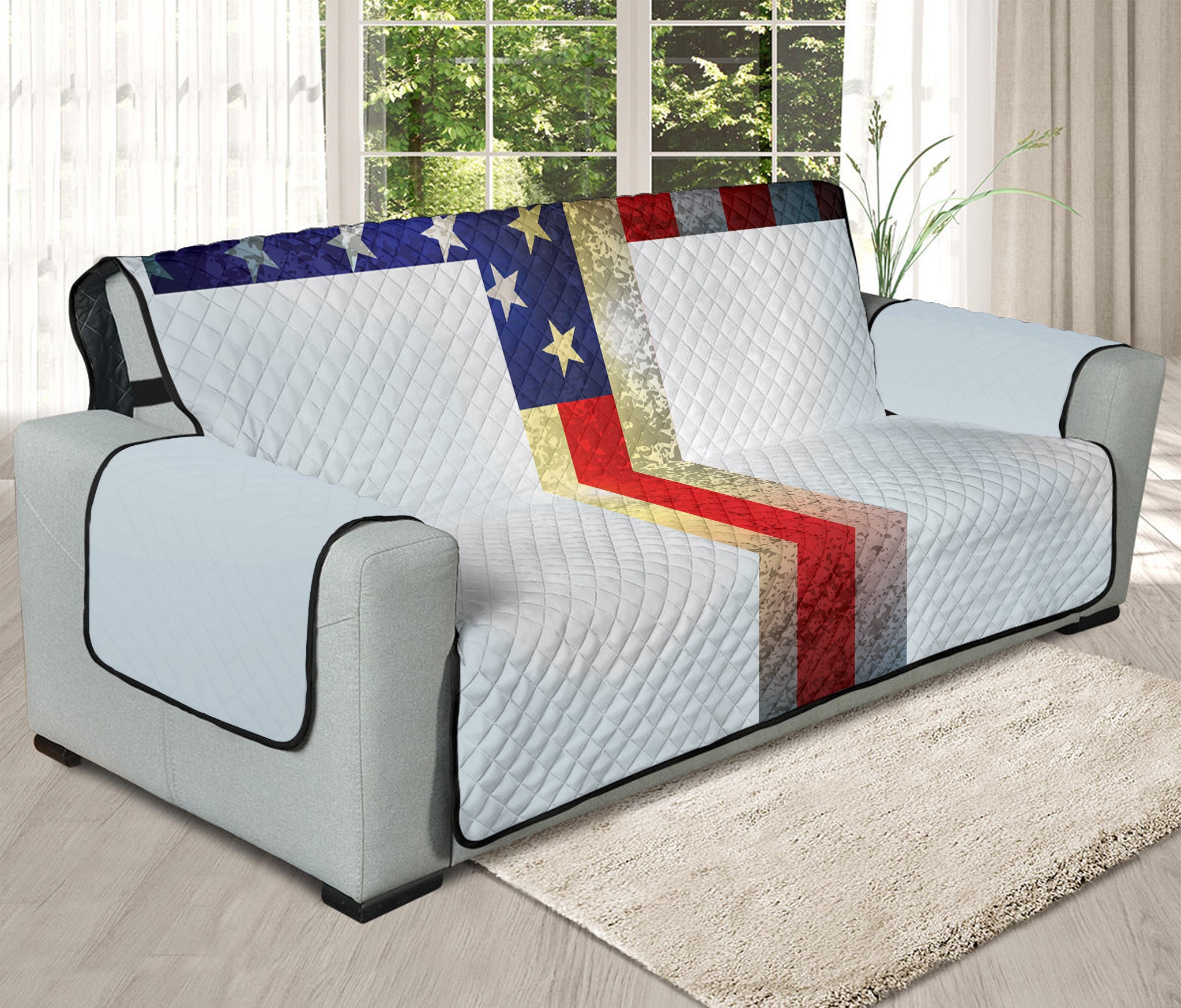 American Christian Cross Flag Print Oversized Sofa Protector