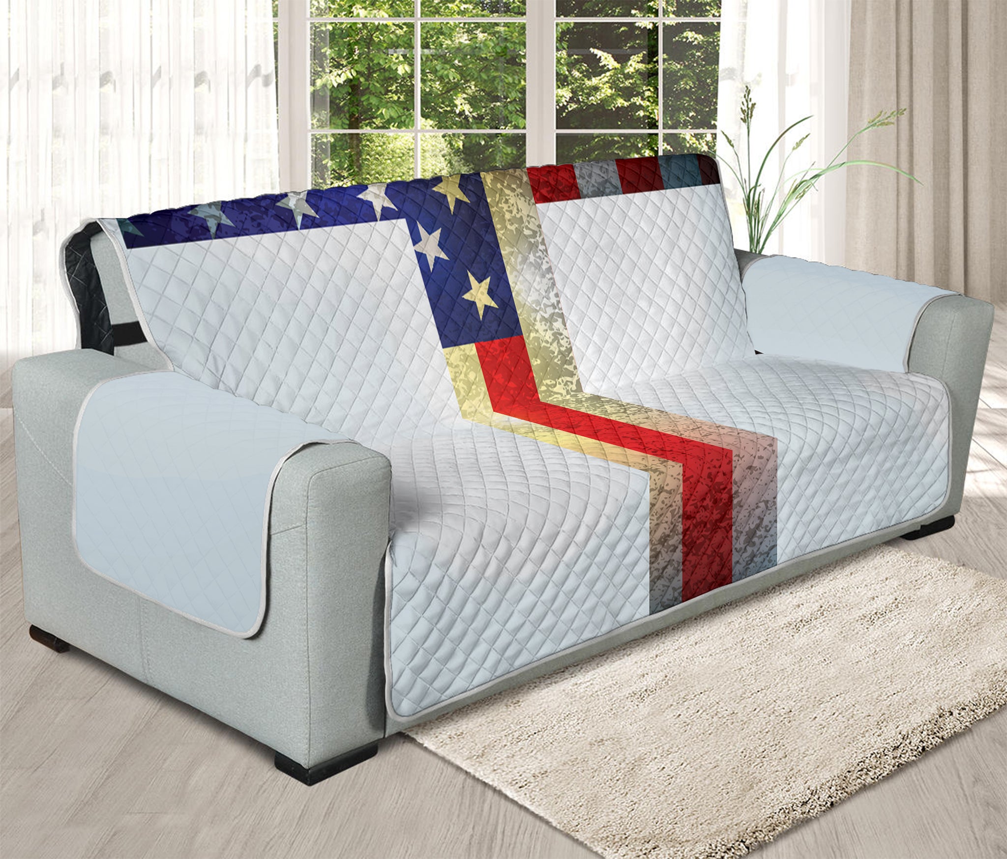 American Christian Cross Flag Print Oversized Sofa Protector