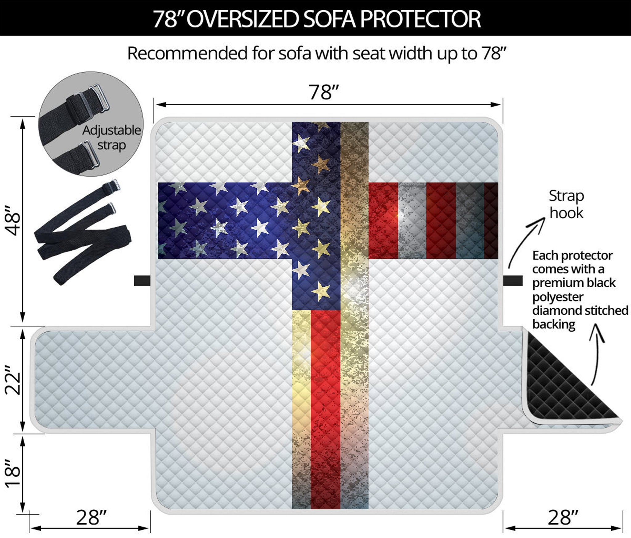 American Christian Cross Flag Print Oversized Sofa Protector