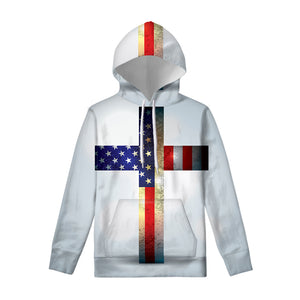 American Christian Cross Flag Print Pullover Hoodie