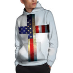 American Christian Cross Flag Print Pullover Hoodie