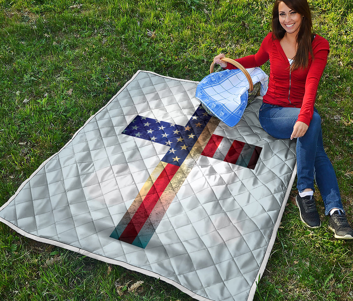 American Christian Cross Flag Print Quilt