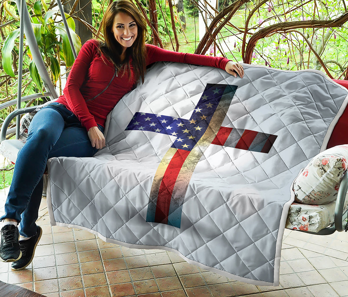 American Christian Cross Flag Print Quilt