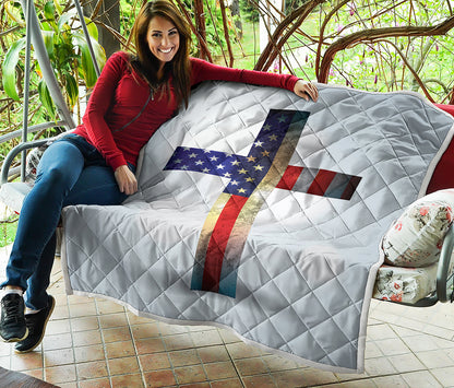 American Christian Cross Flag Print Quilt