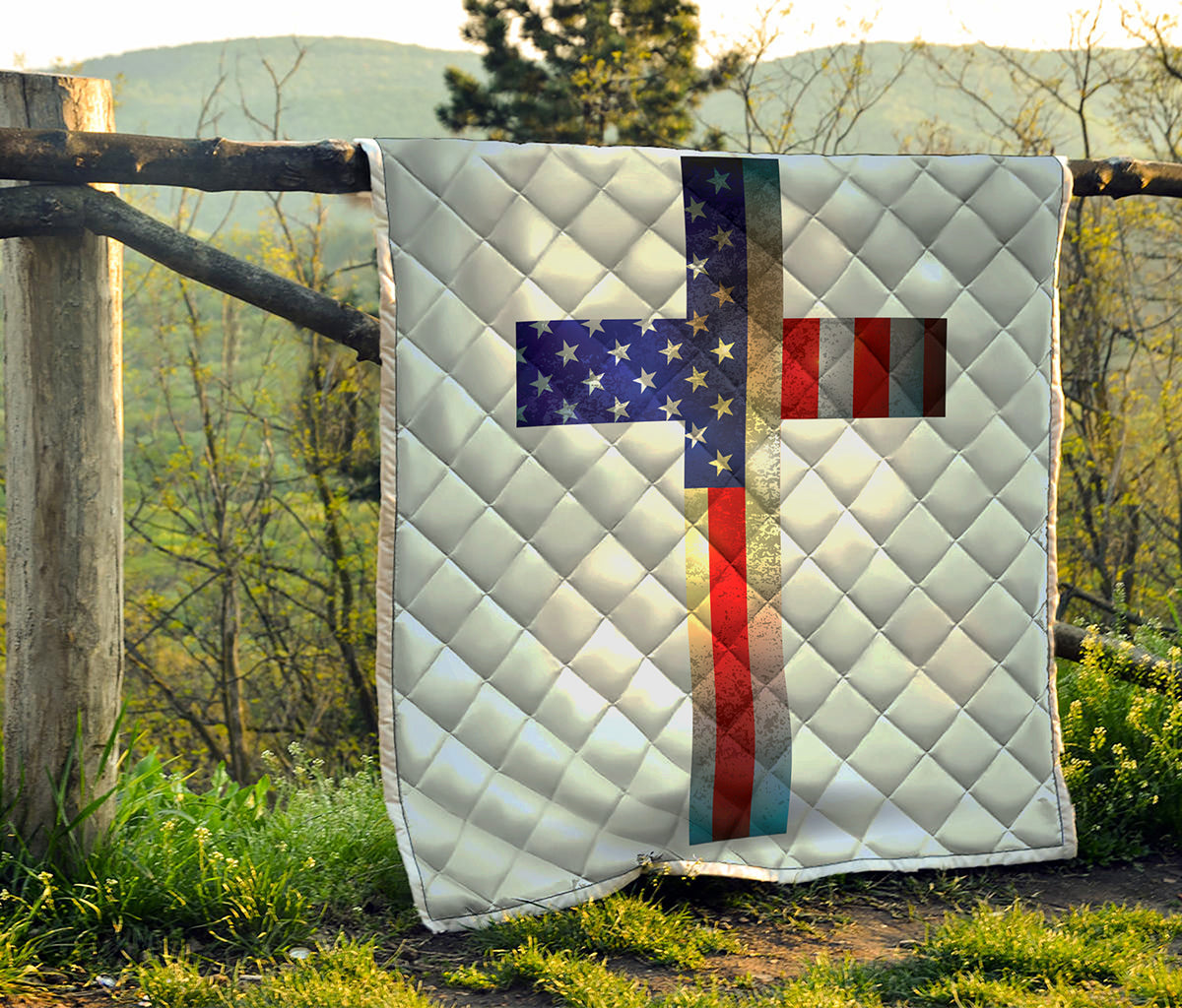 American Christian Cross Flag Print Quilt