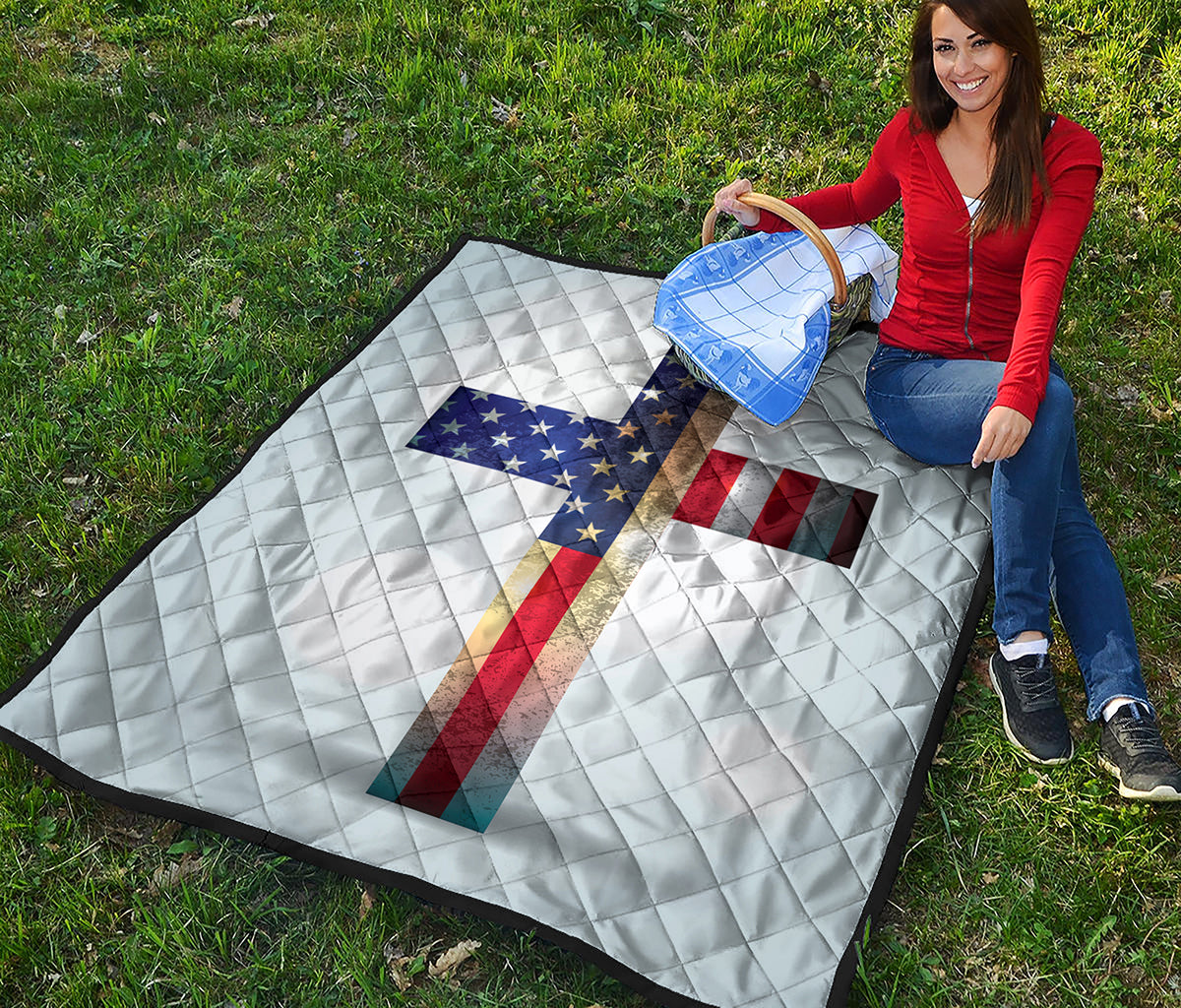 American Christian Cross Flag Print Quilt